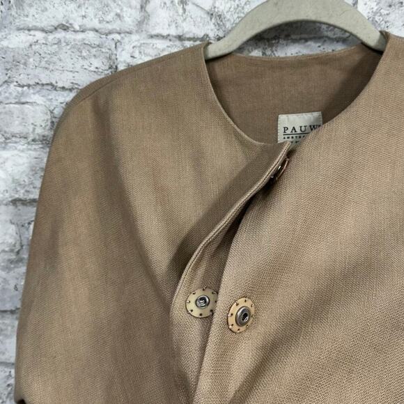 PAUW Linen Blend Tan Short Hidden Button Lightweight Blazer Pocket‎ No Collar 0 - Picture 6 of 13